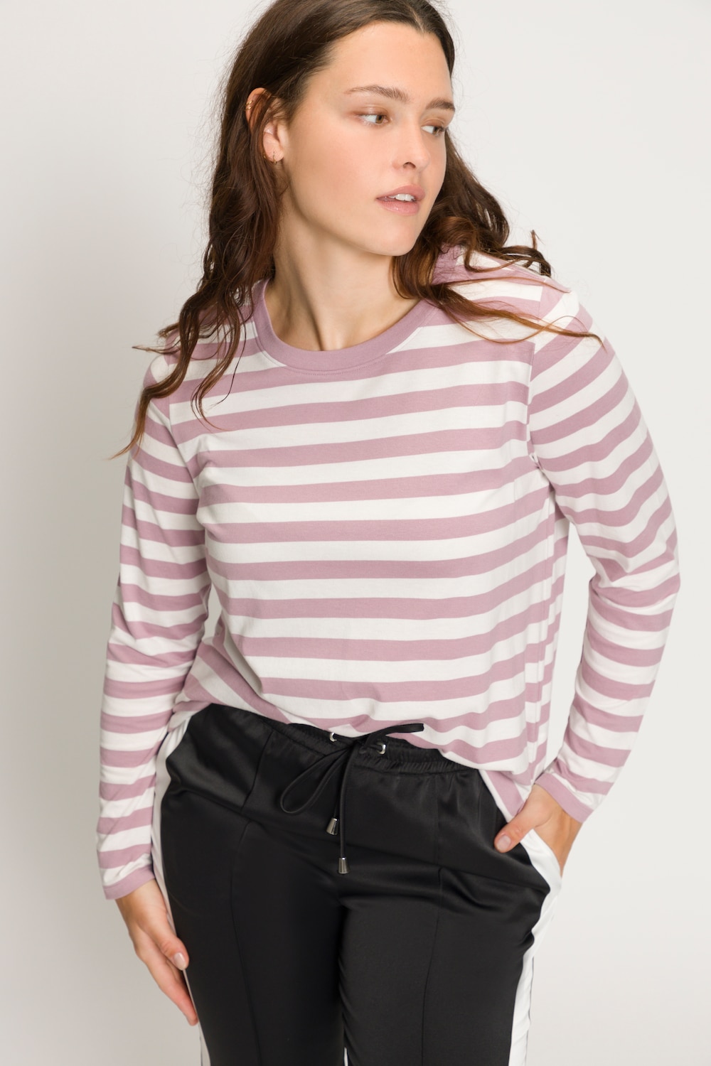 Plus Size Striped Longsleeve Tee, Woman, pink, size: 16/18, cotton, Studio Untold