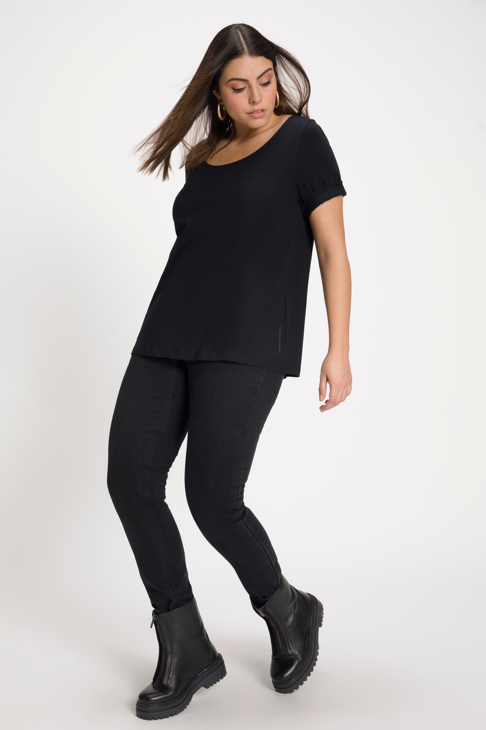 Grote Maten T-shirt, Dames, zwart, Maat: 62/64, Katoen, Ulla Popken Grote Maten T-shirt, Dames, zwart, Maat: 62/64, Katoen, Ulla Popken