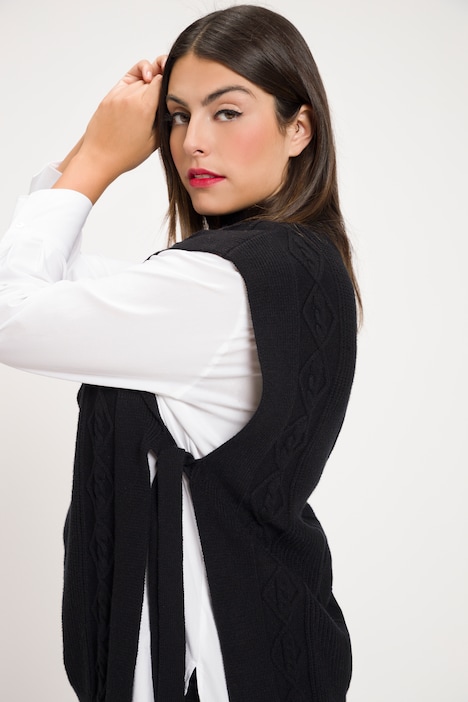 Side Tie Stand-Up Collar Sweater Vest, Sweater