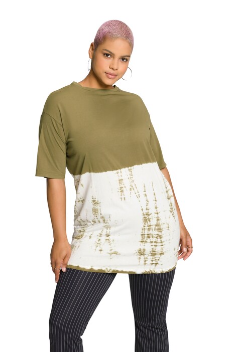 Dlouhé tričko, oversize, batikovaný efekt, kulatý výstřih, krátké rukávy