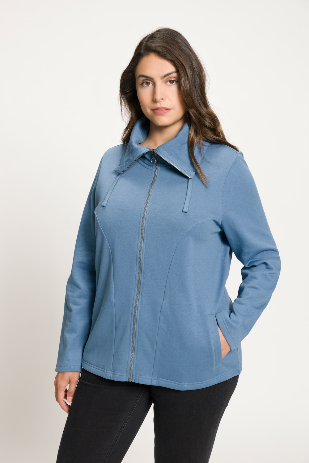 Grote Maten sweatjas, Dames, blauw, Maat: 42/44, Katoen/Polyester, Ulla Popken