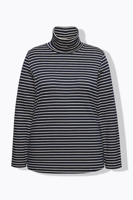 Eco Cotton Stripe Rib Knit Slim Fit Turtleneck