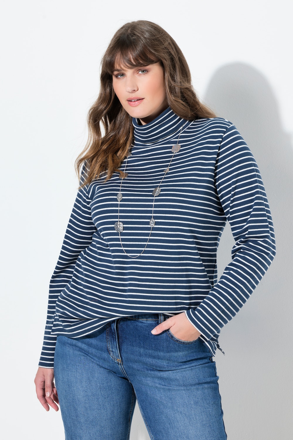 Skjorte, ribbet, slim, turtleneck, langermet, økologisk bomull