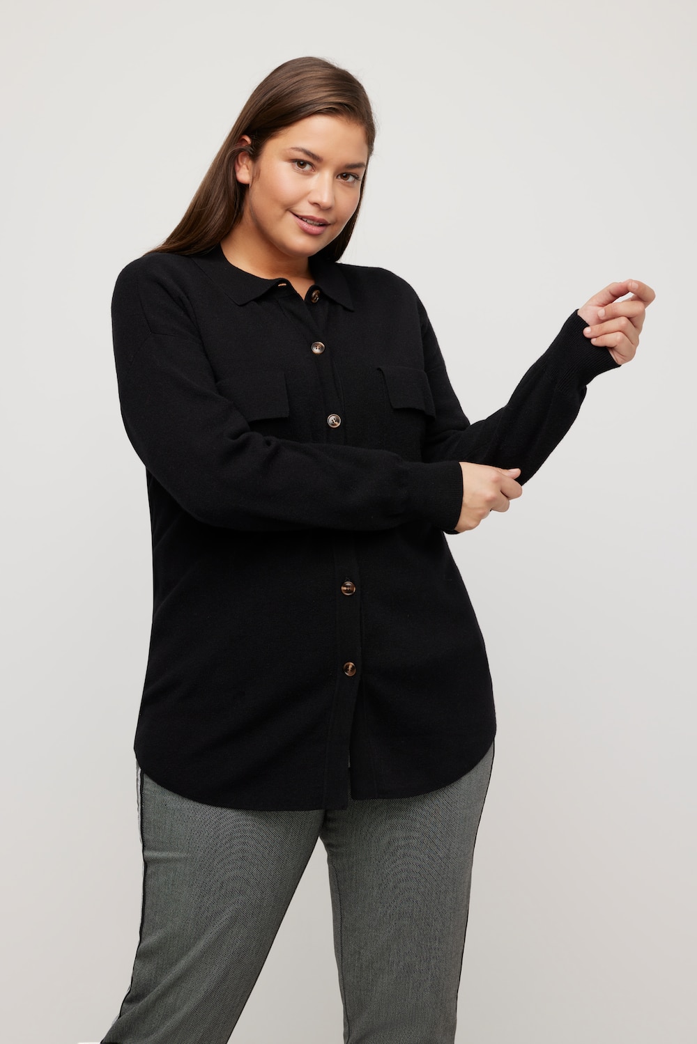 grandes tailles surchemise en tricot, femmes, noir, taille: 60/62, viscose/polyester/fibres synthétiques, ulla popken