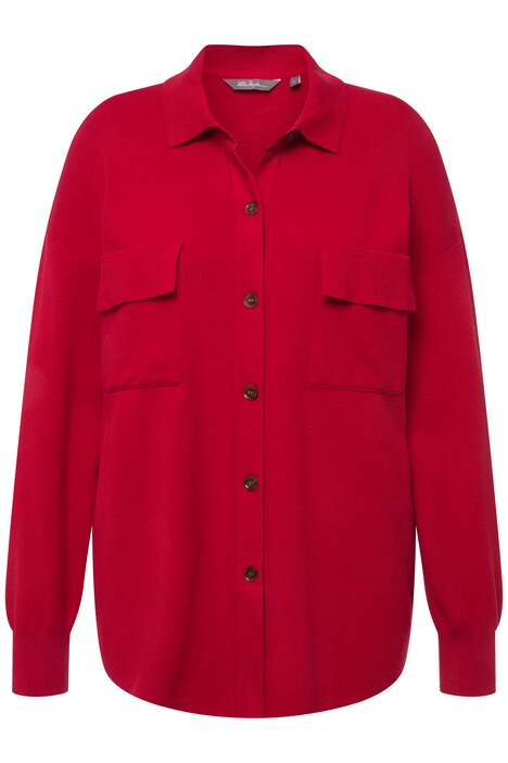 Úpletová košilová bunda, límeček, náprsní kapsy, dlouhé rukávy