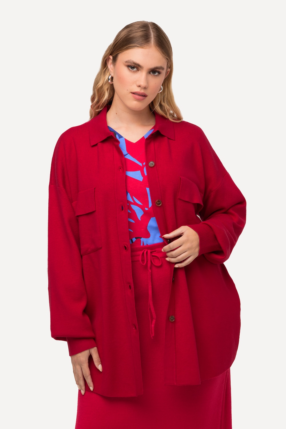grandes tailles surchemise en tricot, femmes, rouge, taille: 60/62, viscose/polyester/fibres synthétiques, ulla popken