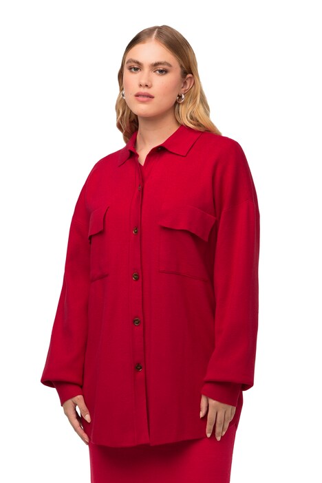 Úpletová košilová bunda, límeček, náprsní kapsy, dlouhé rukávy