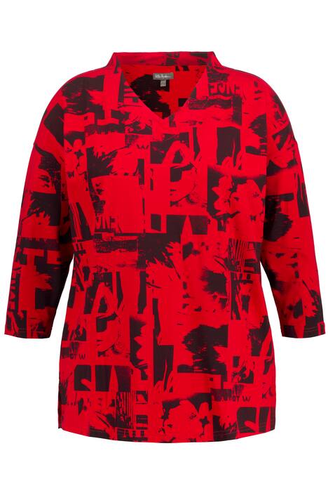 Tričko, Black & White, oversize, výstřih do V, 3/4 rukávy