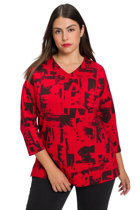 Tričko, Black & White, oversize, výstřih do V, 3/4 rukávy