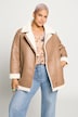 Shearling bikerjack, leerlook, imitatievacht, reverskraag, zipper