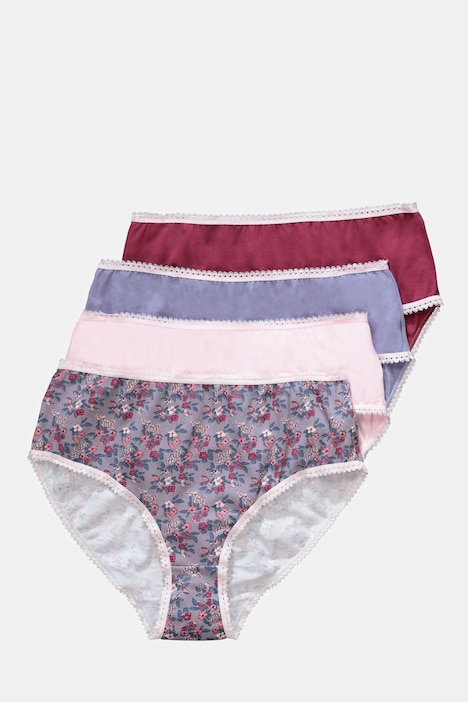 4 Pack of Picot Lace Stretch Cotton Panties - Floral, Solids, Panties