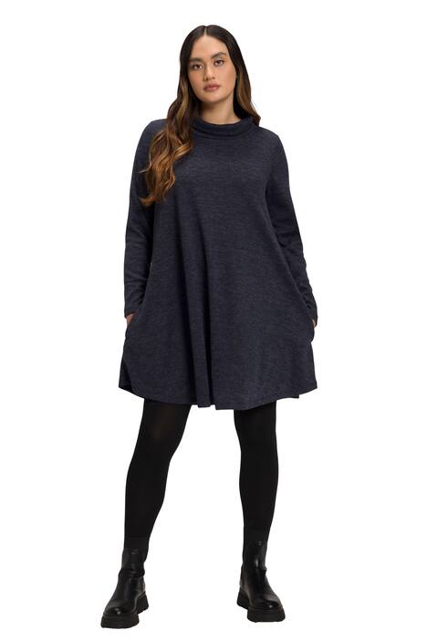 Midi šaty, teplákovina, A střih, stojáček, dlouhé rukávy