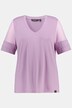 Mesh Sleeve Functional V-Neck Stretch Knit Top