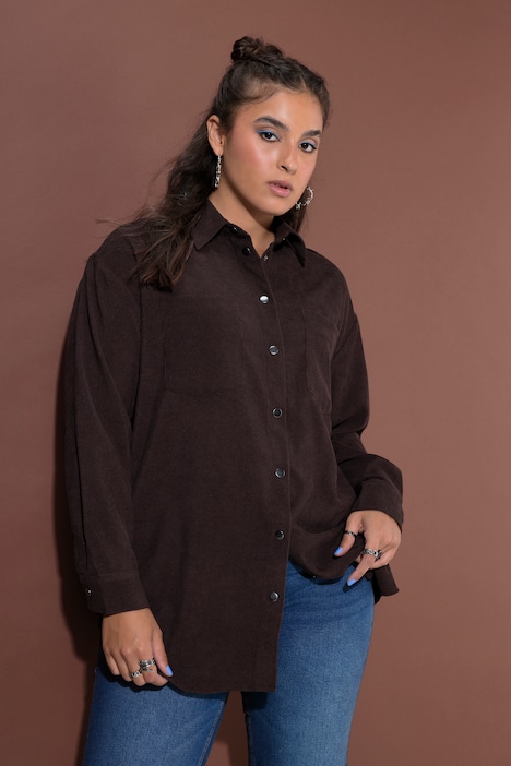 Corduroy overhemd, oversized, overhemdkraag, lange mouw