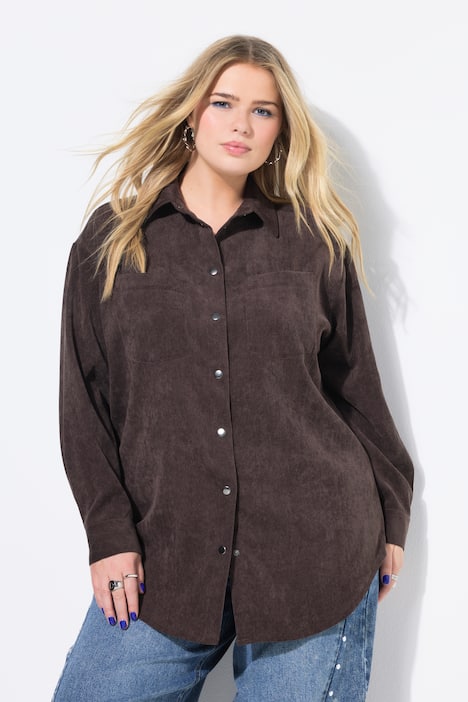 Chemisier oversize en velours côtelé, avec col chemise et manches longues
