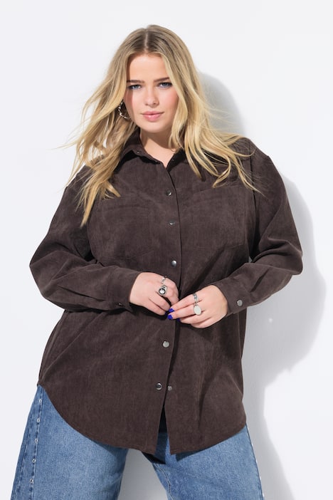 Chemisier oversize en velours côtelé, avec col chemise et manches longues