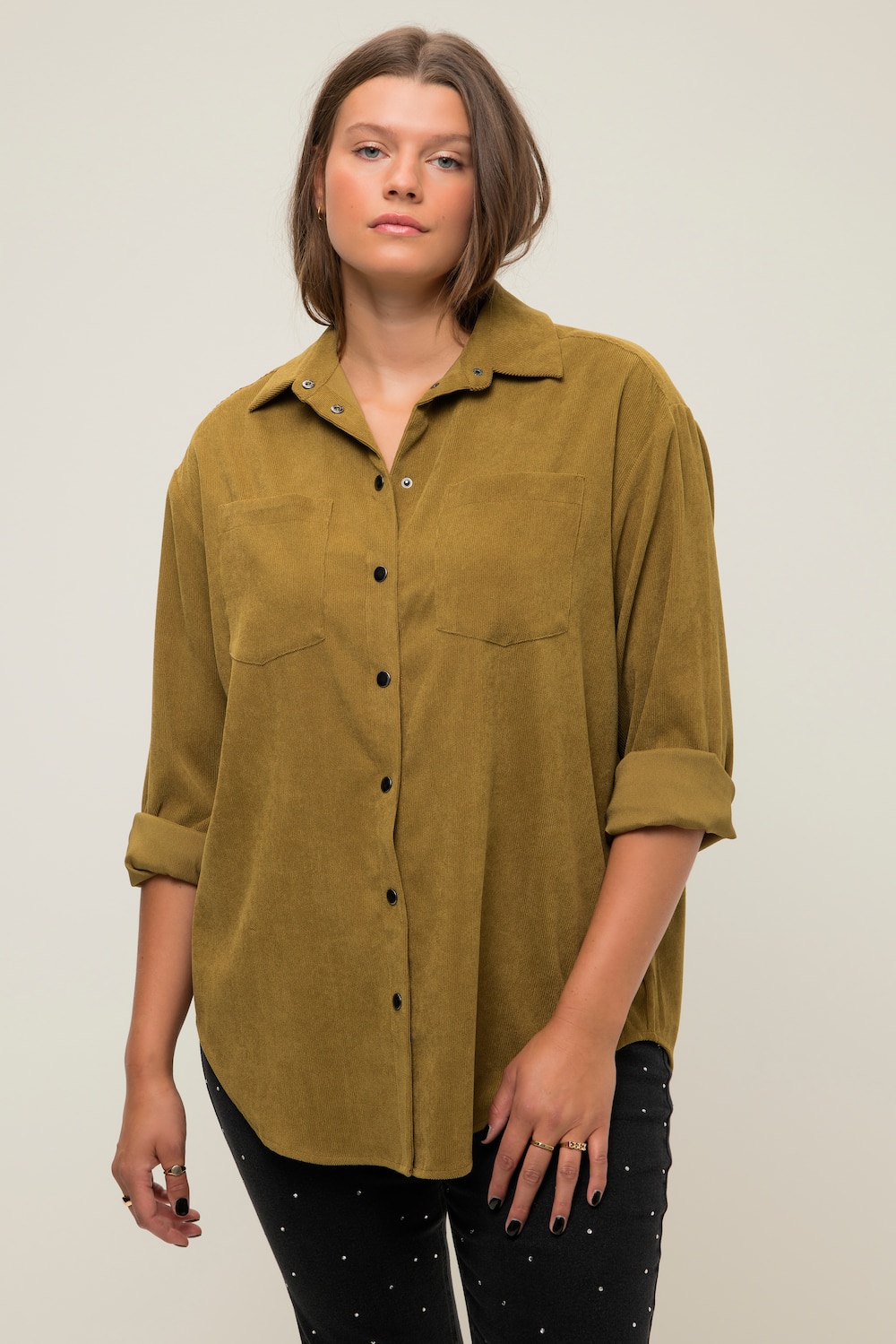 Grote Maten Corduroy overhemd, Dames, bruin, Maat: 54/56, Polyester, Studio Untold