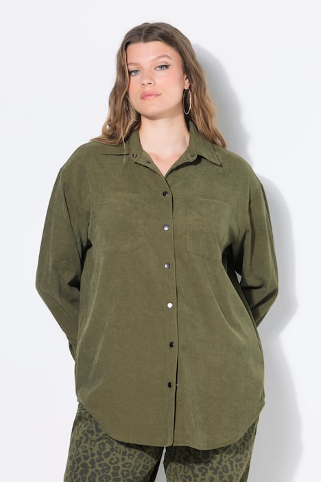 Chemisier oversize en velours côtelé, avec col chemise et manches longues