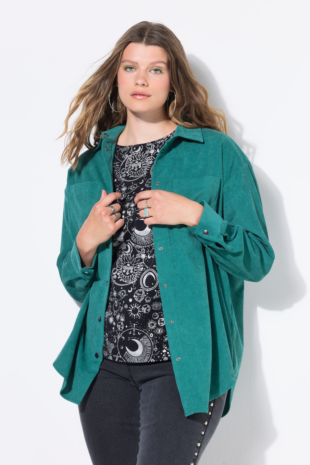 Große Größen Cord-Hemd, Damen, türkis, Größe: 50/52, Polyester, Studio Untold