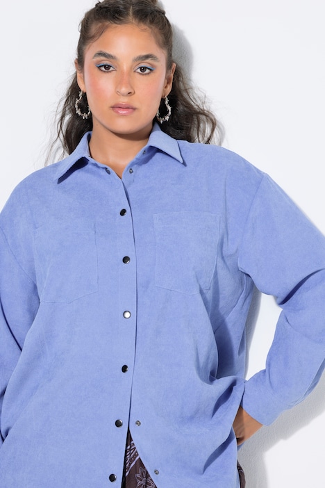 Corduroy overhemd, oversized, overhemdkraag, lange mouw