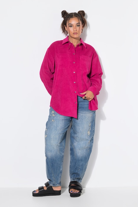 Cord-Hemd, Stretch, oversized, Hemdkragen, Langarm