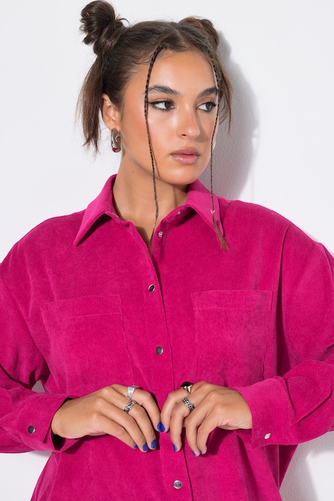 Cord-Hemd, Stretch, oversized, Hemdkragen, Langarm