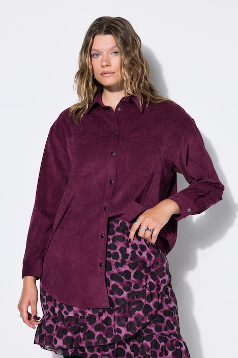 Cord-Hemd, Stretch, oversized, Hemdkragen, Langarm