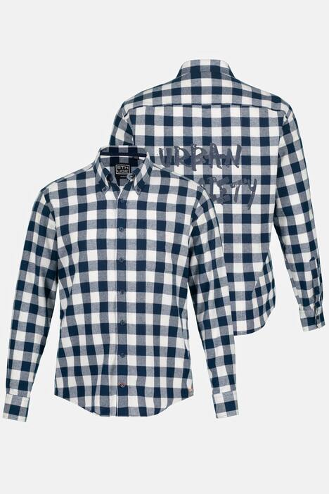 STHUGE skjorta, rutig, lång ärm, modern fit, kentkrage, tryck på ryggen, upp till stl. 8 XL