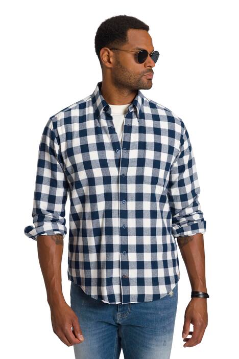 STHUGE kostkovaná košile, dlouhé rukávy, Modern střih, Kent límeček, potisk na zádech, do 8XL