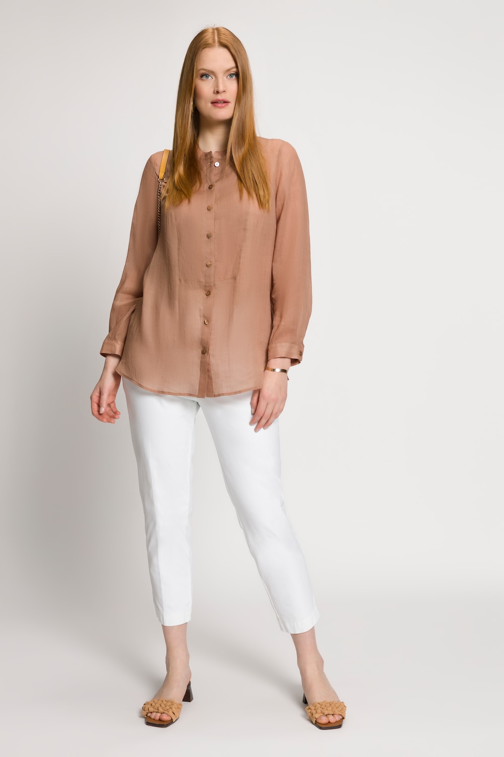 Grote Maten blouse, Dames, bruin, Maat: 46/48, Linnen, Ulla Popken