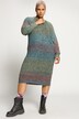 Dzianinowa sukienka Loose Fit, długość midi, cieniowany kolor, dekolt w szpic, długi rękaw