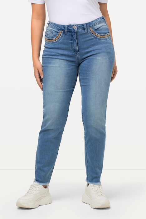 Learner Rend lanthan Sarah-jeans med tilspidsede ben, frynser forneden og broderi | Bukser |  Bukser