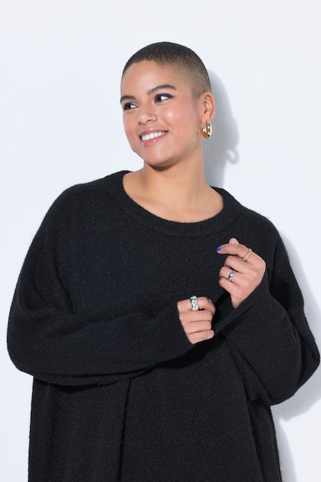 Strickkleid, oversized, Midikleid, Rundhals, Langarm