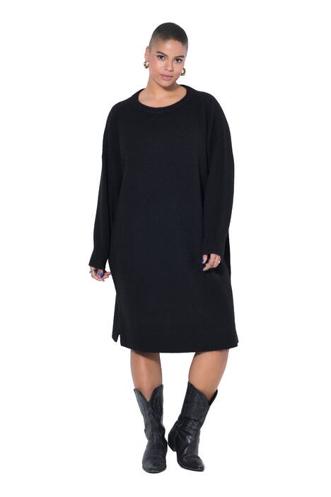 Úpletové šaty, oversize, midi délka, kulatý výstřih, dlouhé rukávy