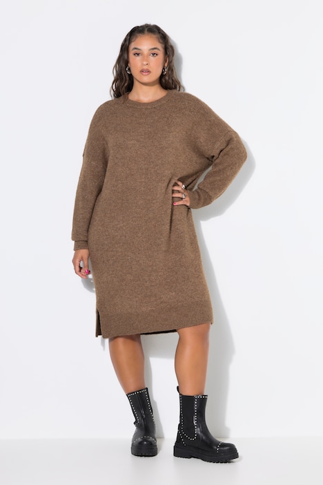 Úpletové šaty, oversize, midi délka, kulatý výstřih, dlouhé rukávy