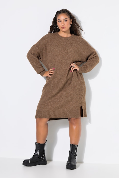 Úpletové šaty, oversize, midi délka, kulatý výstřih, dlouhé rukávy