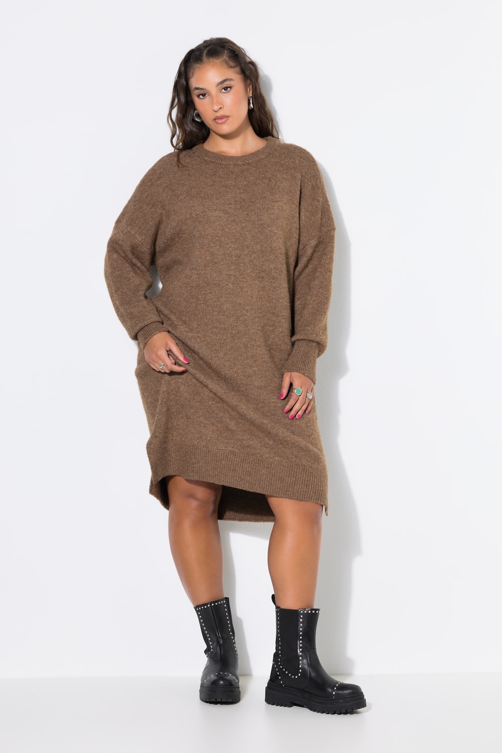Strickkleid, oversized, Midikleid, Rundhals, Langarm