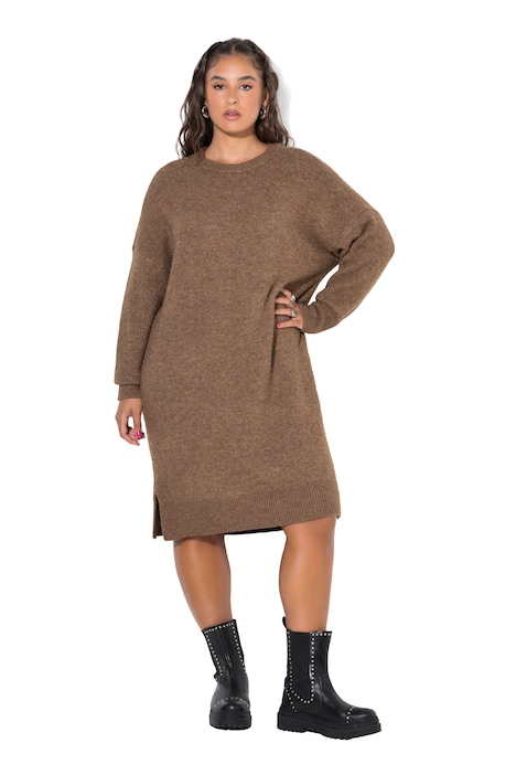 Úpletové šaty, oversize, midi délka, kulatý výstřih, dlouhé rukávy
