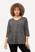 Bluzka, wzór w pióra, krój trapezowy, dekolt w szpic, rękaw 3/4