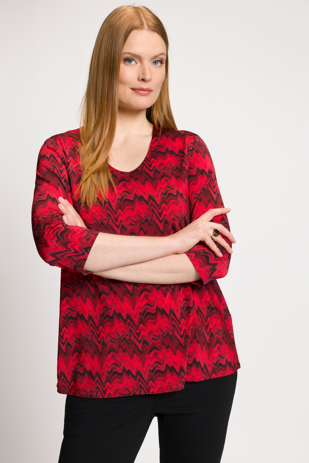 Grandes tailles t-shirt en tissu fluide, femmes, rouge, taille: 52/54, Viscose, Ulla Popken