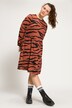 Sukienka midi, linia litery A, zwierzęcy wzór, dżersej, okragły dekolt, długi rękaw