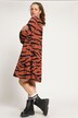 Sukienka midi, linia litery A, zwierzęcy wzór, dżersej, okragły dekolt, długi rękaw