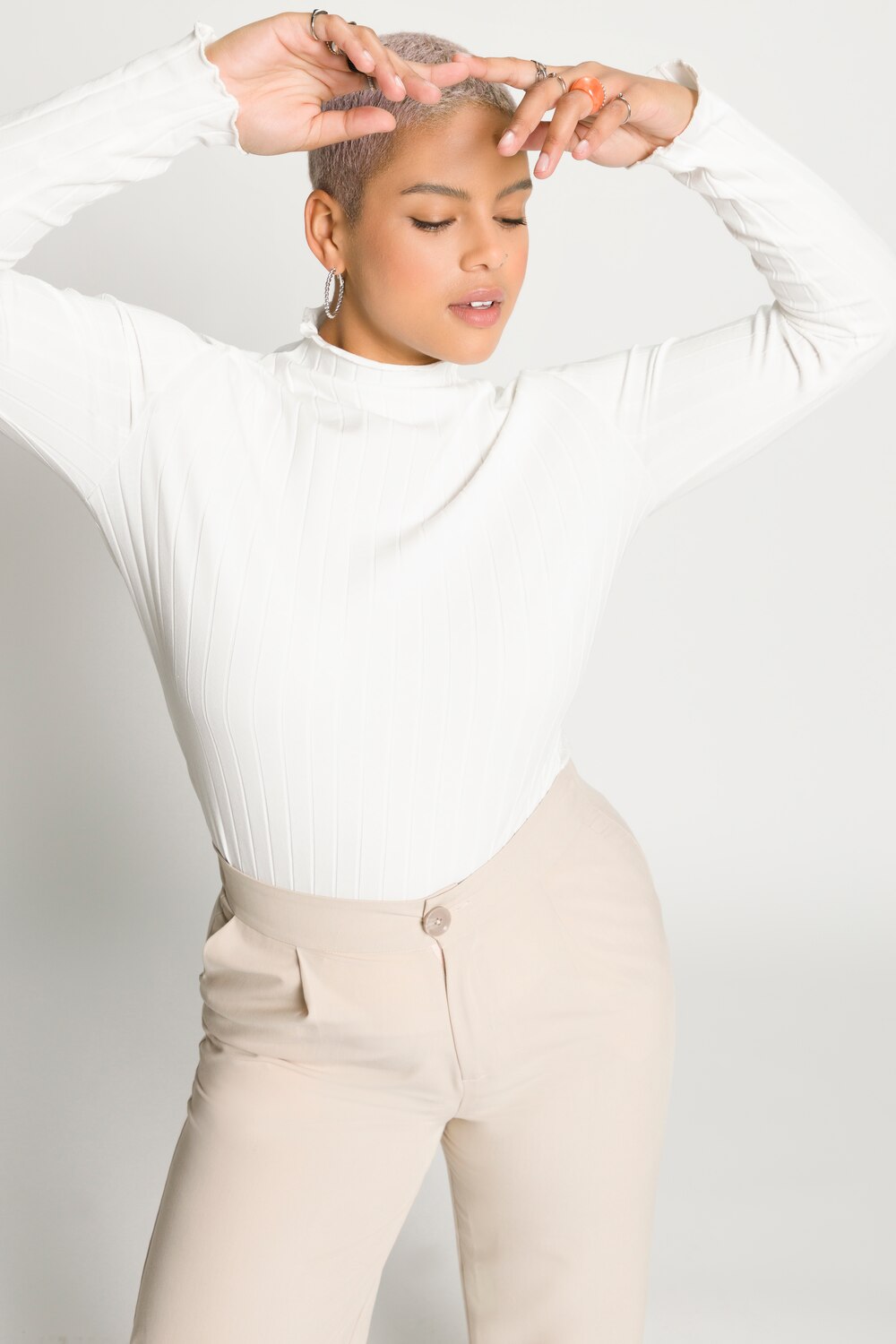 Grote Maten longsleeve, Dames, beige, Maat: 46/48, Katoen, Studio Untold