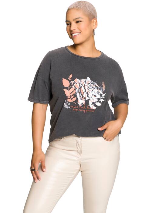 Tričko, oversize, motiv tygra, batikované, kulatý výstřih, krátké rukávy