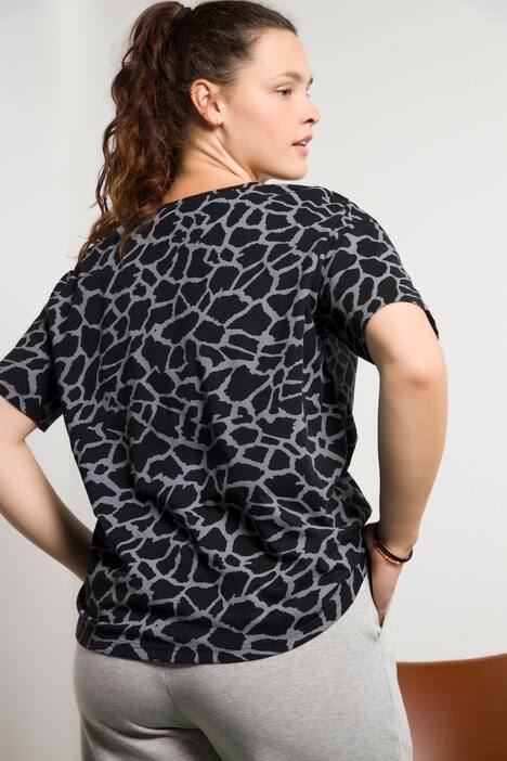 T-Shirt, oversized, Giraffen Print, Rundhals, Halbarm