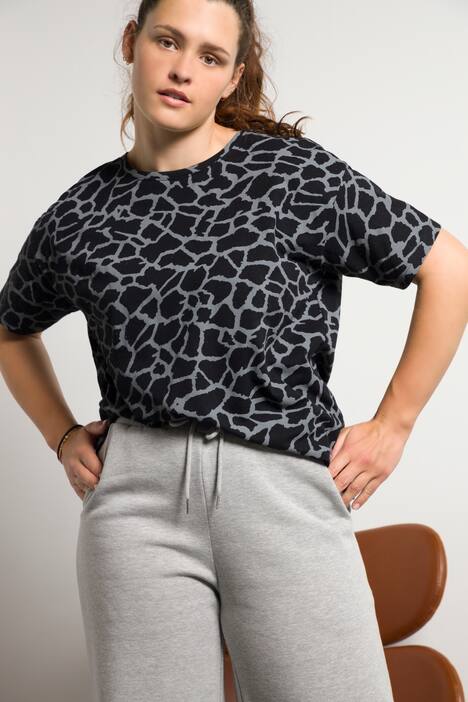 T-Shirt, oversized, Giraffen Print, Rundhals, Halbarm