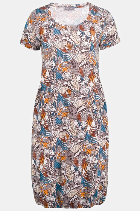 Kleid, Jersey, Allover Print, Rundhals, Halbarm