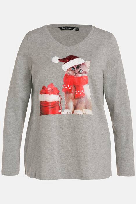 Topp, julkatt, A-linje, rund hals, lång ärm