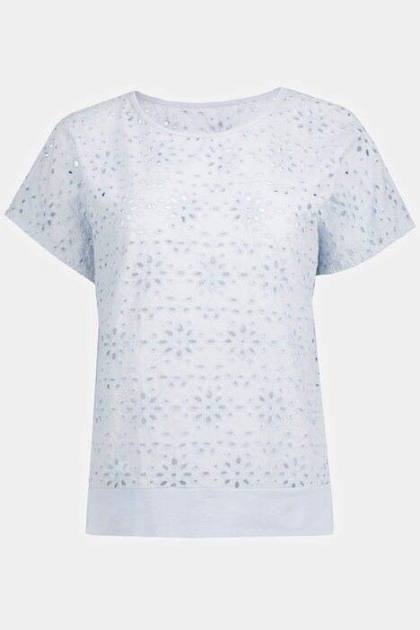 T-Shirt, Ajour-Stickerei, Oversized, Rundhals, Halbarm
