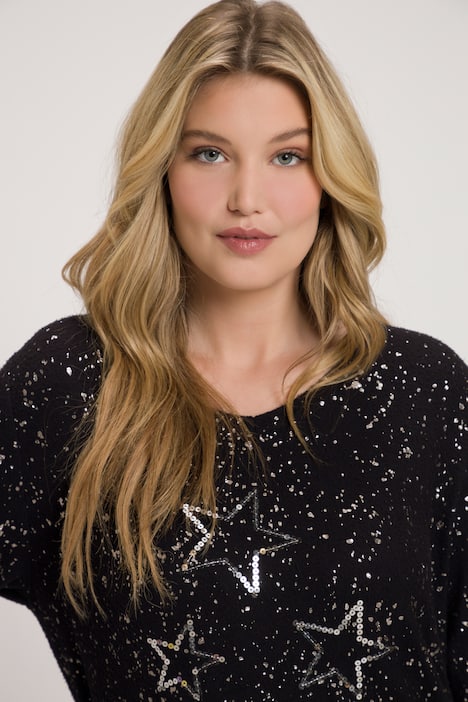 Sweatshirt, Sterne, Oversized, V-Ausschnitt, Langarm